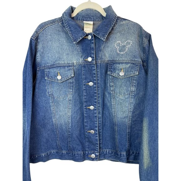 Vtg Disney Direct Women's XL Mickey Mouse Rhinestone Jean Jacket  Distressed - Picture 3 of 11